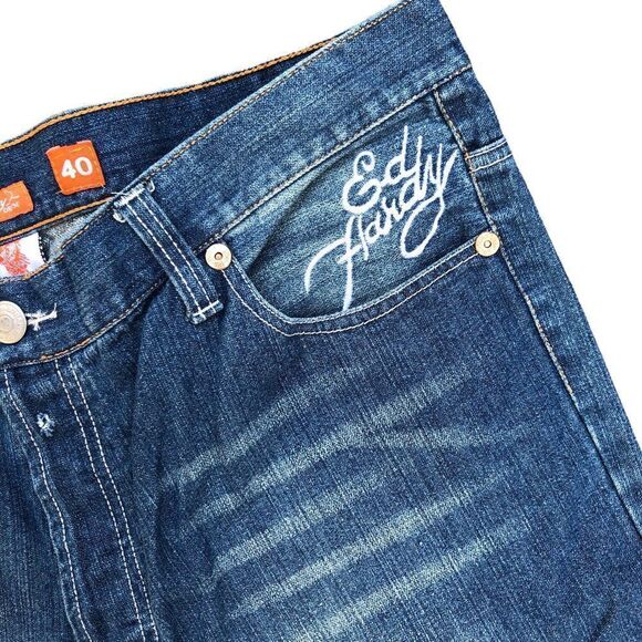 RARE Ed Hardy By Christian Audigier Embroidered Jeans Size 40 Blue - Picture 10 of 10